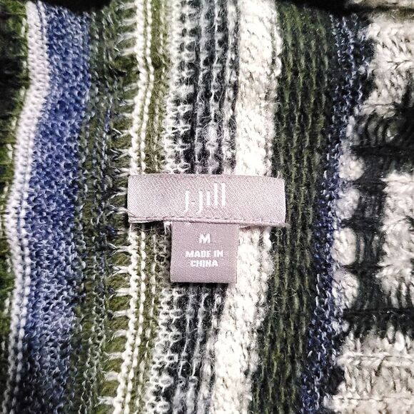 J Jill Aztec Print Fringe Sweater Open Waterfall Cardigan Wool Mohair Womens M - Picture 6 of 6